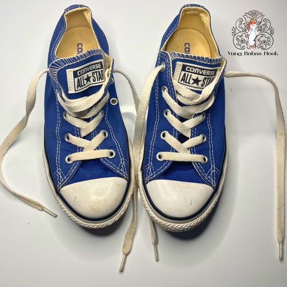 Converse All Star Low Tops Kids Size 2 Blue Shoes PRELOVED Chucks - Picture 1 of 15